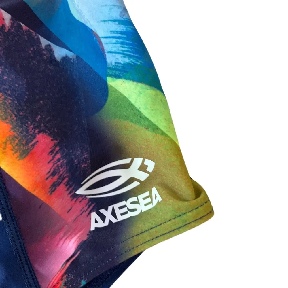 AXESEA Blue Long Sleeve Front Zip Rash Guard Accents OnePiece Swimsuit Size‎ 10